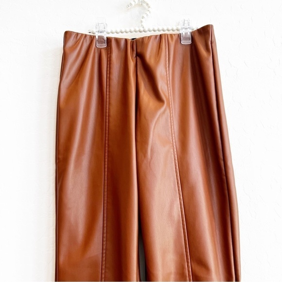 Steve Madden Women’s Vegan Faux Leather Pants Split Leg High Waist Cognac Med - Picture 3 of 7